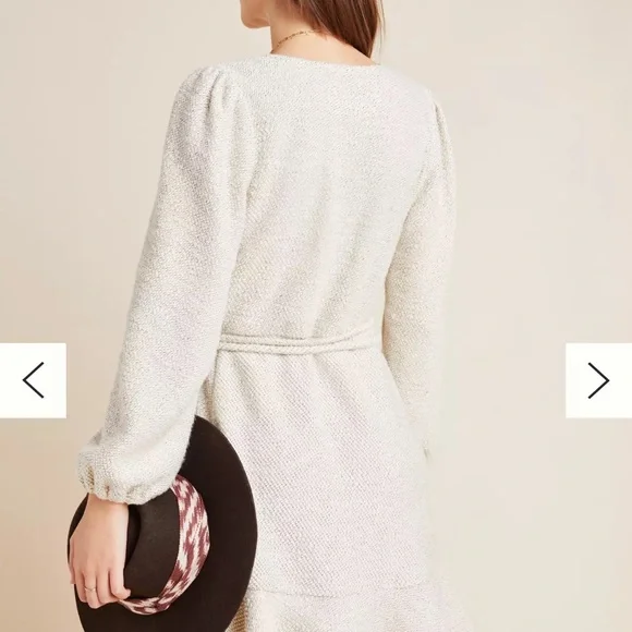 Anthropologie Cream  Diana Knit Mini Wrap Dress - Picture 2 of 7